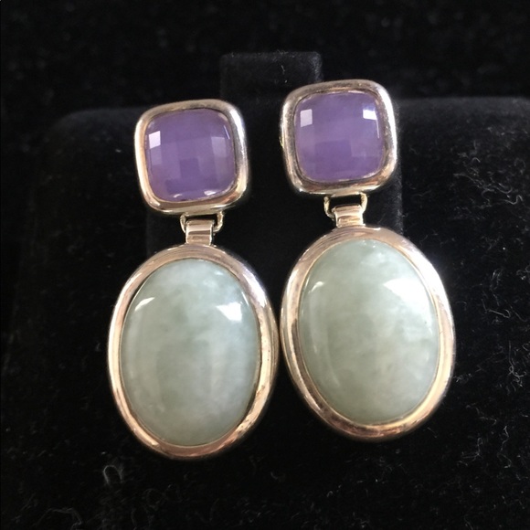 Sterling Lavender and Green Jade Earrings